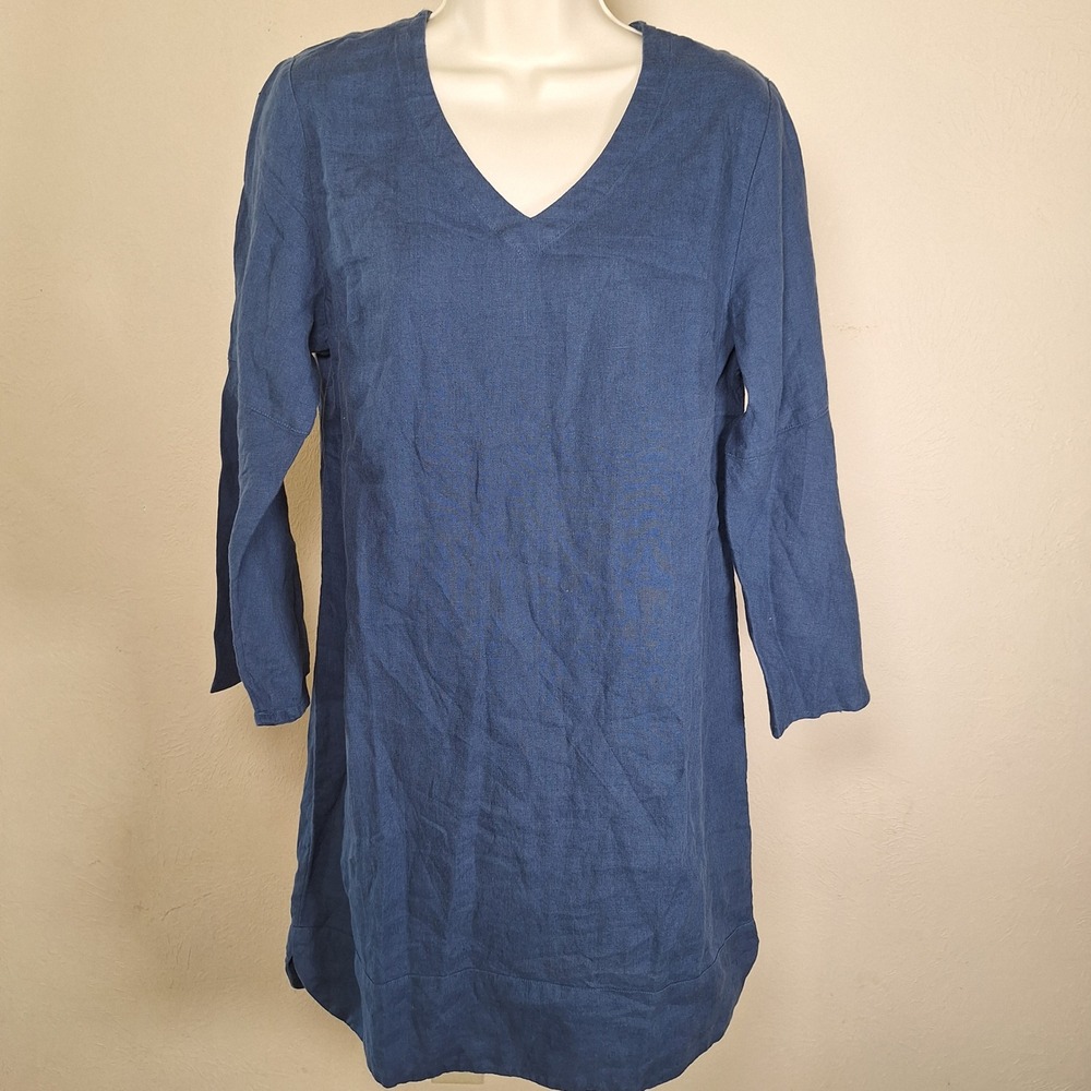 Soft Surroundings 100% Linen Minimalist Bell Flared Sleeves Mini Dress Petite S